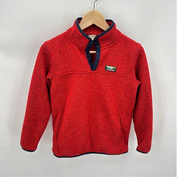 L.L. Bean Kid's Red Navy T Snap Sweater Fleece Pullover // L 14-16 - Picture 2 of 10